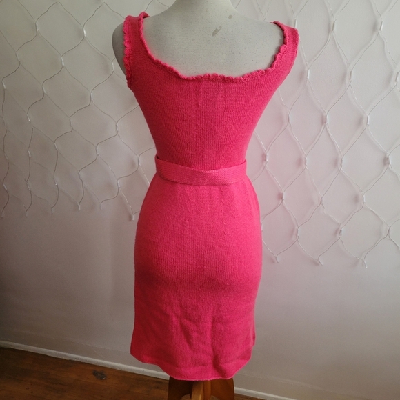 Vintage Hot Pink Knit Sleeveless Dress / Fitted / Some Stretch / Size Small - Picture 5 of 5
